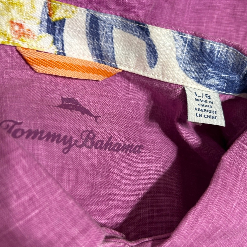 Tommy Bahama Mens Linen Shirt L Fuchsia Resort Tropical Island Vacation‎ Beach - Picture 4 of 6